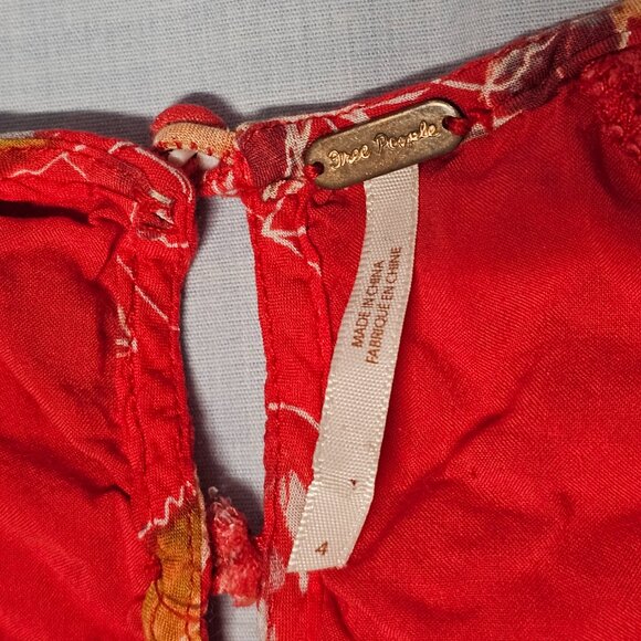 Free People Boho Flared Mini Dress Women Size 4 Red - Picture 5 of 15